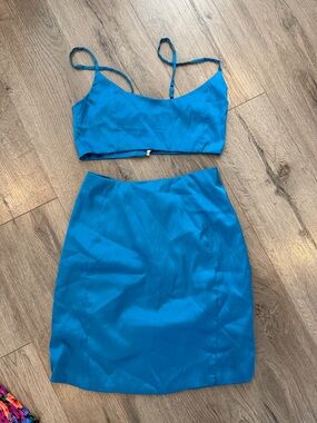 Two-Piece Blue Crop Top and High-Waist Skirt Set